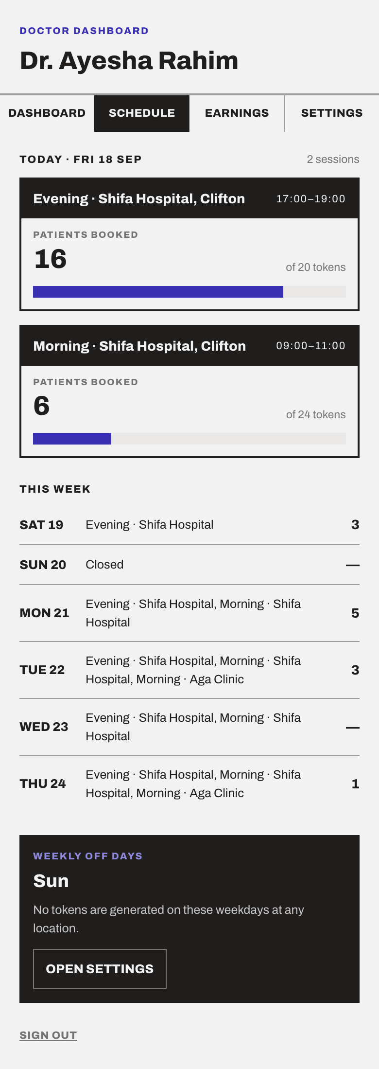 Doctor schedule