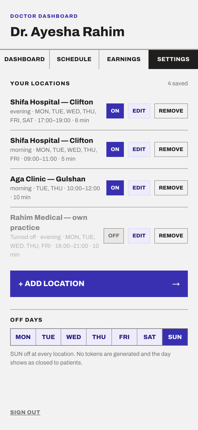 Doctor settings