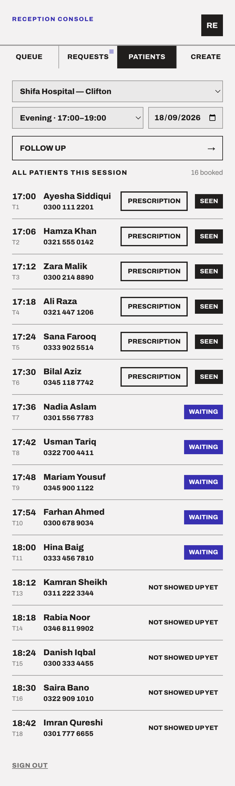 Session roster