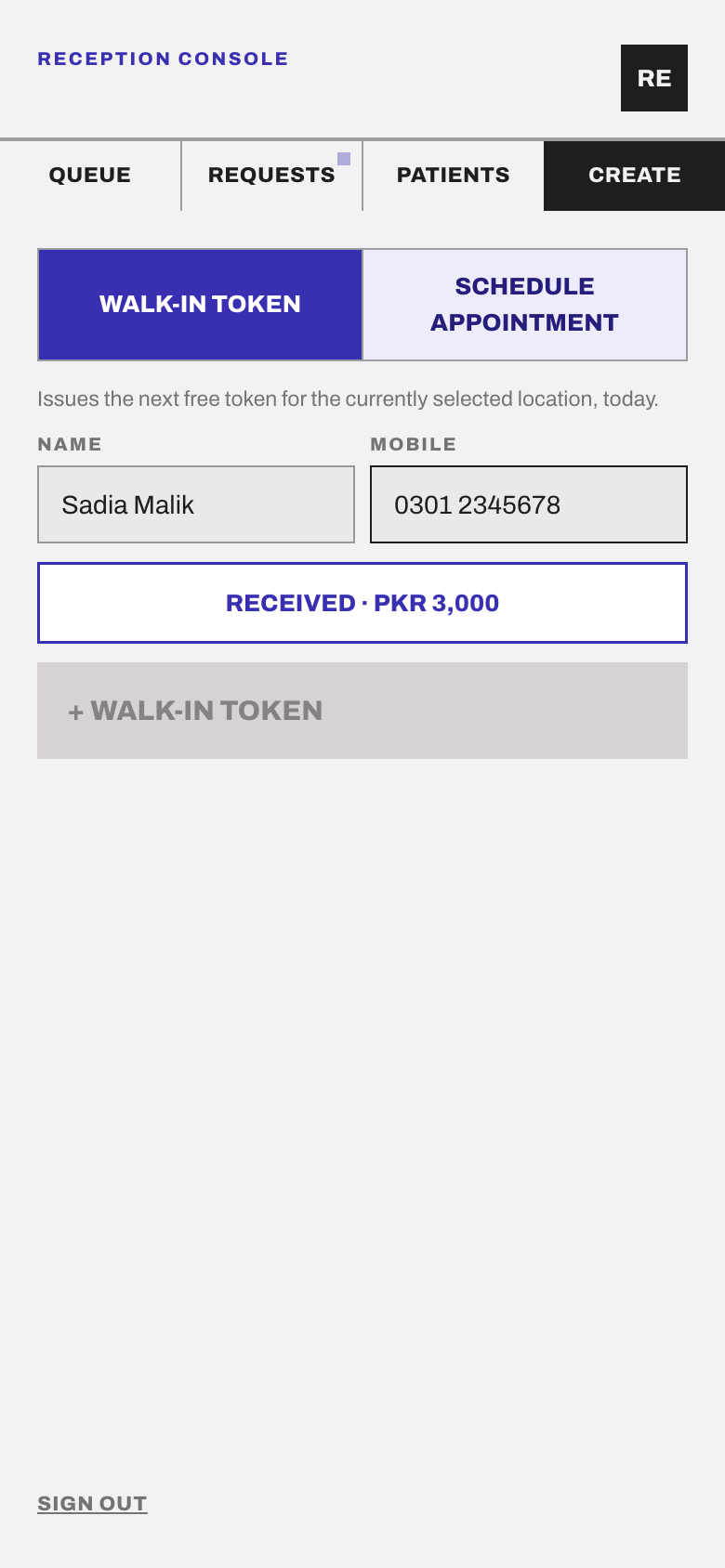 Walk-in token